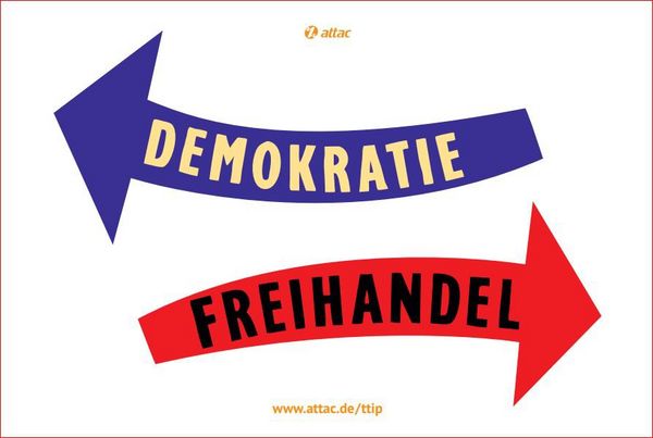 Fahne "Freihandel vs. Demokratie" im Webshop bestellen Fahne "Freihandel vs. Demokratie" im Webshop bestellen